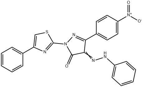 5-(4-nitrophenyl)-4-(phenylhydrazono)-2-(4-phenyl-1,3-thiazol-2-yl)-2,4-dihydro-3H-pyrazol-3-one Struktur