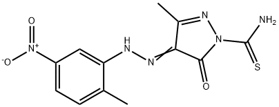 3-methyl-4-[(2-methyl-5-nitrophenyl)hydrazono]-5-oxo-4,5-dihydro-1H-pyrazole-1-carbothioamide Struktur