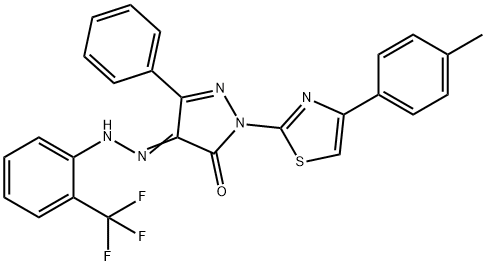 2-[4-(4-methylphenyl)-1,3-thiazol-2-yl]-5-phenyl-4-{[2-(trifluoromethyl)phenyl]hydrazono}-2,4-dihydro-3H-pyrazol-3-one Structure