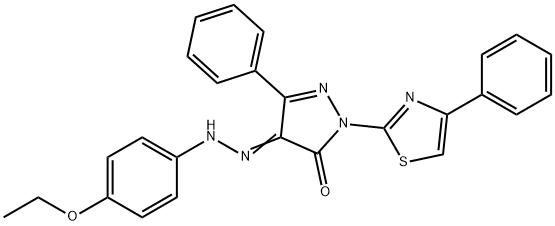 4-[(4-ethoxyphenyl)hydrazono]-5-phenyl-2-(4-phenyl-1,3-thiazol-2-yl)-2,4-dihydro-3H-pyrazol-3-one Struktur