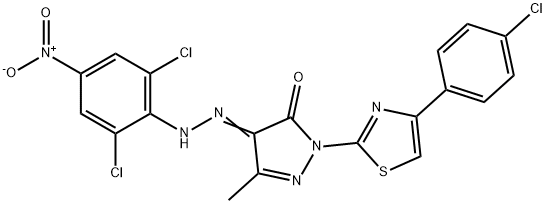 2-[4-(4-chlorophenyl)-1,3-thiazol-2-yl]-4-[(2,6-dichloro-4-nitrophenyl)hydrazono]-5-methyl-2,4-dihydro-3H-pyrazol-3-one 化学構造式