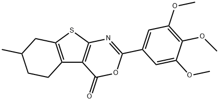 7-methyl-2-(3,4,5-trimethoxyphenyl)-5,6,7,8-tetrahydro-4H-benzo[4,5]thieno[2,3-d][1,3]oxazin-4-one 化学構造式