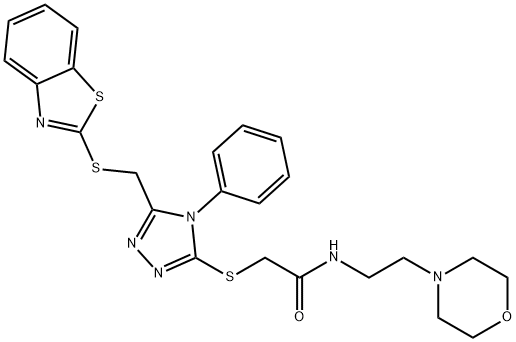 2-((5-((benzo[d]thiazol-2-ylthio)methyl)-4-phenyl-4H-1,2,4-triazol-3-yl)thio)-N-(2-morpholinoethyl)acetamide 化学構造式