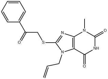 7-allyl-3-methyl-8-((2-oxo-2-phenylethyl)thio)-3,7-dihydro-1H-purine-2,6-dione Structure
