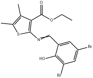 ethyl (E)-2-((3,5-dibromo-2-hydroxybenzylidene)amino)-4,5-dimethylthiophene-3-carboxylate,318272-87-6,结构式