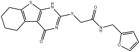 N-(furan-2-ylmethyl)-2-((4-oxo-3,4,5,6,7,8-hexahydrobenzo[4,5]thieno[2,3-d]pyrimidin-2-yl)thio)acetamide 结构式