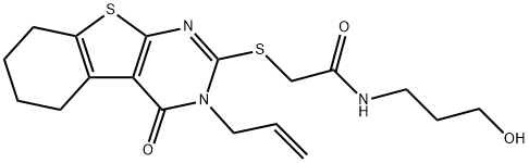 2-((3-allyl-4-oxo-3,4,5,6,7,8-hexahydrobenzo[4,5]thieno[2,3-d]pyrimidin-2-yl)thio)-N-(3-hydroxypropyl)acetamide Structure