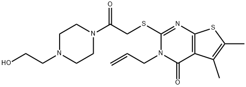 3-allyl-2-((2-(4-(2-hydroxyethyl)piperazin-1-yl)-2-oxoethyl)thio)-5,6-dimethylthieno[2,3-d]pyrimidin-4(3H)-one Structure