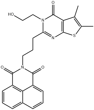 2-(3-(3-(2-hydroxyethyl)-5,6-dimethyl-4-oxo-3,4-dihydrothieno[2,3-d]pyrimidin-2-yl)propyl)-1H-benzo[de]isoquinoline-1,3(2H)-dione 化学構造式
