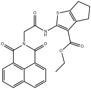 ethyl 2-(2-(1,3-dioxo-1H-benzo[de]isoquinolin-2(3H)-yl)acetamido)-5,6-dihydro-4H-cyclopenta[b]thiophene-3-carboxylate 结构式