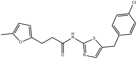 N-(5-(4-chlorobenzyl)thiazol-2-yl)-3-(5-methylfuran-2-yl)propanamide Structure