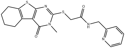 2-((3-methyl-4-oxo-3,4,5,6,7,8-hexahydrobenzo[4,5]thieno[2,3-d]pyrimidin-2-yl)thio)-N-(pyridin-2-ylmethyl)acetamide 结构式