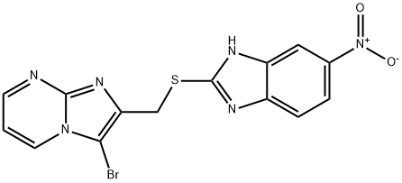 3-bromo-2-(((5-nitro-1H-benzo[d]imidazol-2-yl)thio)methyl)imidazo[1,2-a]pyrimidine 结构式