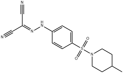 ({4-[(4-methyl-1-piperidinyl)sulfonyl]phenyl}hydrazono)malononitrile 化学構造式