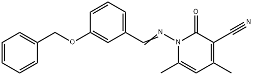 1-{[3-(benzyloxy)benzylidene]amino}-4,6-dimethyl-2-oxo-1,2-dihydro-3-pyridinecarbonitrile 化学構造式