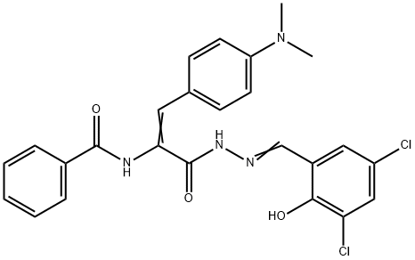 N-{(1Z)-3-[(2E)-2-(3,5-dichloro-2-hydroxybenzylidene)hydrazinyl]-1-[4-(dimethylamino)phenyl]-3-oxoprop-1-en-2-yl}benzamide Struktur