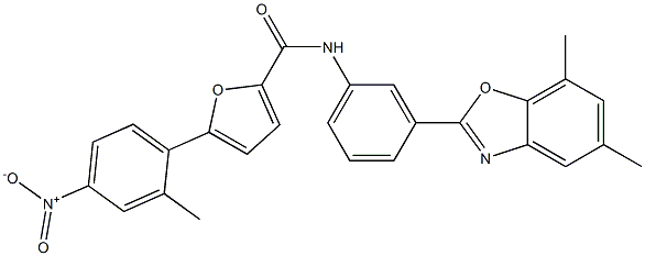 N-[3-(5,7-dimethyl-1,3-benzoxazol-2-yl)phenyl]-5-(2-methyl-4-nitrophenyl)furan-2-carboxamide 化学構造式
