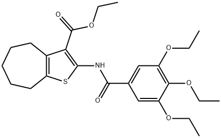 ethyl 2-(3,4,5-triethoxybenzamido)-5,6,7,8-tetrahydro-4H-cyclohepta[b]thiophene-3-carboxylate 结构式