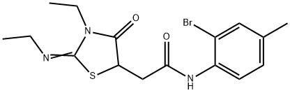 (Z)-N-(2-bromo-4-methylphenyl)-2-(3-ethyl-2-(ethylimino)-4-oxothiazolidin-5-yl)acetamide Struktur