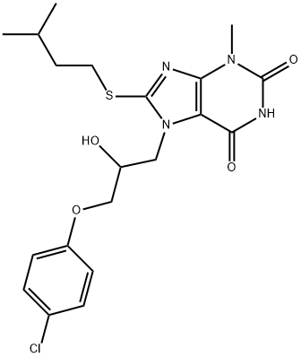 7-(3-(4-chlorophenoxy)-2-hydroxypropyl)-8-(isopentylthio)-3-methyl-3,7-dihydro-1H-purine-2,6-dione,330179-59-4,结构式