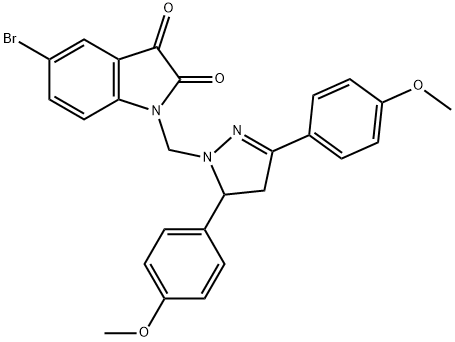 1-((3,5-bis(4-methoxyphenyl)-4,5-dihydro-1H-pyrazol-1-yl)methyl)-5-bromoindoline-2,3-dione 结构式