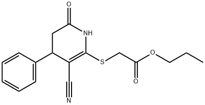 propyl 2-[(5-cyano-2-oxo-4-phenyl-3,4-dihydro-1H-pyridin-6-yl)sulfanyl]acetate Struktur
