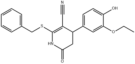 2-(benzylthio)-4-(3-ethoxy-4-hydroxyphenyl)-6-oxo-1,4,5,6-tetrahydropyridine-3-carbonitrile Structure