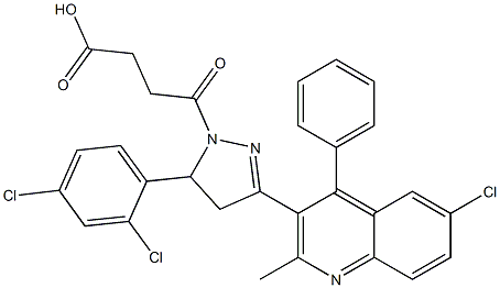 4-(3-(6-chloro-2-methyl-4-phenylquinolin-3-yl)-5-(2,4-dichlorophenyl)-4,5-dihydro-1H-pyrazol-1-yl)-4-oxobutanoic acid 化学構造式