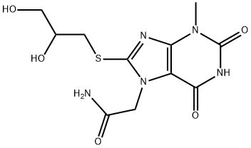 2-(8-((2,3-dihydroxypropyl)thio)-3-methyl-2,6-dioxo-1,2,3,6-tetrahydro-7H-purin-7-yl)acetamide 化学構造式