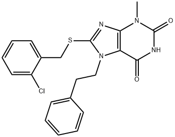 8-((2-chlorobenzyl)thio)-3-methyl-7-phenethyl-3,7-dihydro-1H-purine-2,6-dione Struktur