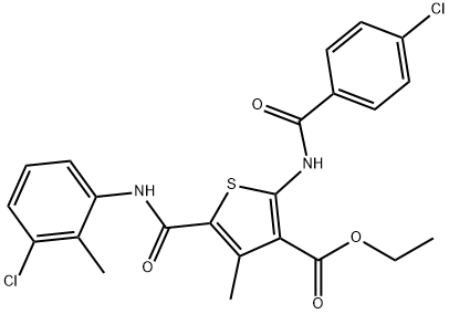 ethyl 5-[(3-chloro-2-methylphenyl)carbamoyl]-2-{[(4-chlorophenyl)carbonyl]amino}-4-methylthiophene-3-carboxylate Structure