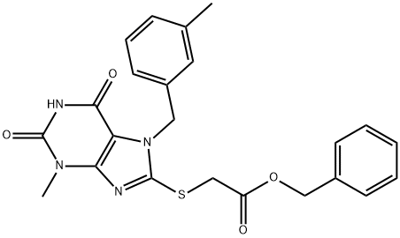 benzyl 2-((3-methyl-7-(3-methylbenzyl)-2,6-dioxo-2,3,6,7-tetrahydro-1H-purin-8-yl)thio)acetate Struktur