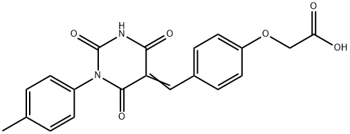 2-[4-[(Z)-[1-(4-methylphenyl)-2,4,6-trioxo-1,3-diazinan-5-ylidene]methyl]phenoxy]acetic acid Struktur