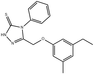 5-(3-Ethyl-5-methyl-phenoxymethyl)-4-phenyl-4H-[1,2,4]triazole-3-thiol 化学構造式