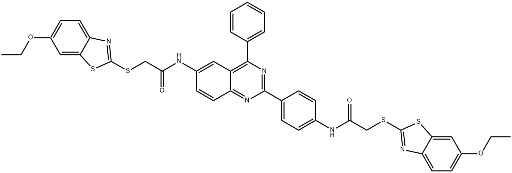 2-[(6-ethoxy-1,3-benzothiazol-2-yl)sulfanyl]-N-{2-[4-({[(6-ethoxy-1,3-benzothiazol-2-yl)sulfanyl]acetyl}amino)phenyl]-4-phenylquinazolin-6-yl}acetamide Structure