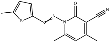 4,6-dimethyl-1-{[(5-methyl-2-thienyl)methylene]amino}-2-oxo-1,2-dihydro-3-pyridinecarbonitrile,349475-44-1,结构式