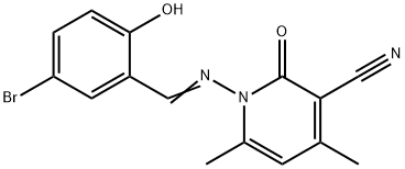 1-[(5-bromo-2-hydroxybenzylidene)amino]-4,6-dimethyl-2-oxo-1,2-dihydro-3-pyridinecarbonitrile Struktur