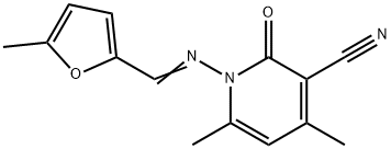 (E)-4,6-dimethyl-1-(((5-methylfuran-2-yl)methylene)amino)-2-oxo-1,2-dihydropyridine-3-carbonitrile 结构式