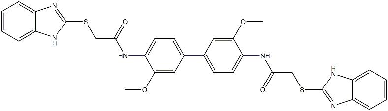 N,N'-(3,3'-dimethoxybiphenyl-4,4'-diyl)bis[2-(1H-benzimidazol-2-ylsulfanyl)acetamide],350612-15-6,结构式