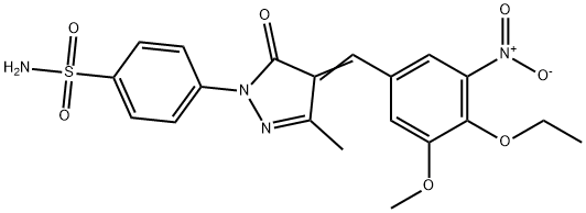 4-[(4Z)-4-[(4-ethoxy-3-methoxy-5-nitrophenyl)methylidene]-3-methyl-5-oxopyrazol-1-yl]benzenesulfonamide Struktur