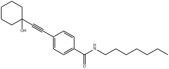 N-heptyl-4-[(1-hydroxycyclohexyl)ethynyl]benzamide 化学構造式