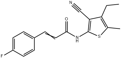 (E)-N-(3-cyano-4-ethyl-5-methylthiophen-2-yl)-3-(4-fluorophenyl)prop-2-enamide 化学構造式
