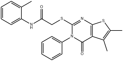 2-((5,6-dimethyl-4-oxo-3-phenyl-3,4-dihydrothieno[2,3-d]pyrimidin-2-yl)thio)-N-(o-tolyl)acetamide,354795-47-4,结构式