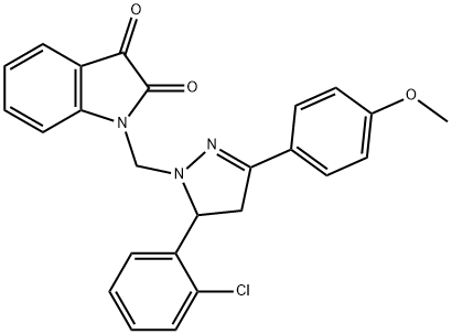 1-((5-(2-chlorophenyl)-3-(4-methoxyphenyl)-4,5-dihydro-1H-pyrazol-1-yl)methyl)indoline-2,3-dione 结构式