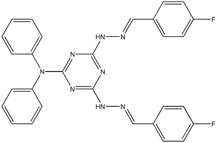 4,6-bis[(2E)-2-(4-fluorobenzylidene)hydrazinyl]-N,N-diphenyl-1,3,5-triazin-2-amine 结构式