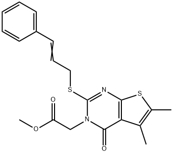 methyl 2-(2-(cinnamylthio)-5,6-dimethyl-4-oxothieno[2,3-d]pyrimidin-3(4H)-yl)acetate Structure