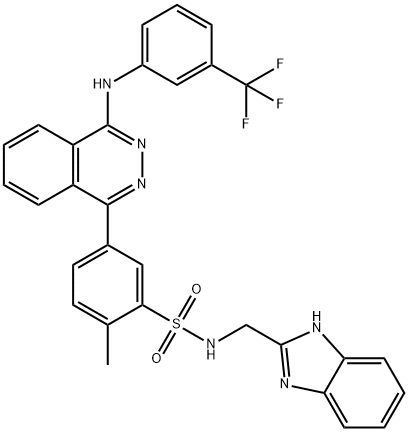 N-(1H-benzimidazol-2-ylmethyl)-2-methyl-5-[4-[3-(trifluoromethyl)anilino]phthalazin-1-yl]benzenesulfonamide Struktur
