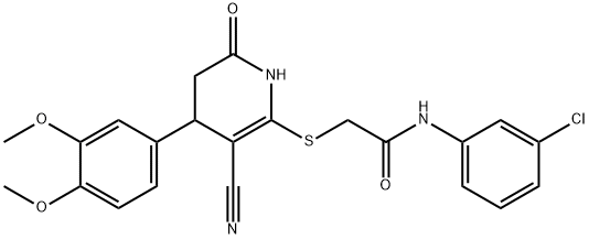 N-(3-chlorophenyl)-2-((3-cyano-4-(3,4-dimethoxyphenyl)-6-oxo-1,4,5,6-tetrahydropyridin-2-yl)thio)acetamide 结构式