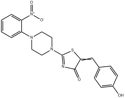 (E)-5-(4-hydroxybenzylidene)-2-(4-(2-nitrophenyl)piperazin-1-yl)thiazol-4(5H)-one 结构式