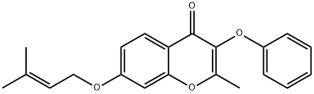 2-methyl-7-((3-methylbut-2-en-1-yl)oxy)-3-phenoxy-4H-chromen-4-one Struktur